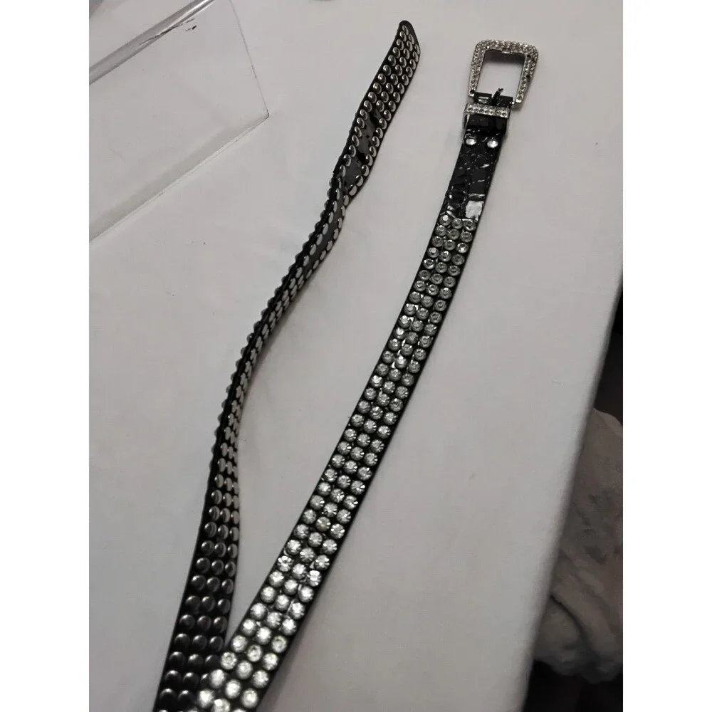 Womens  Sz XLarge Belt Leather Black Studded Cowgirl Bling